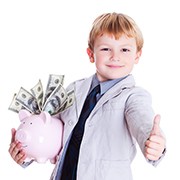 Little Boy Holding Piggy Bank with American Dollars