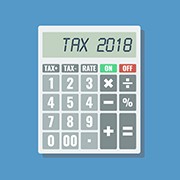 tax 2018 in calculator lcd screen, flat vector illustration